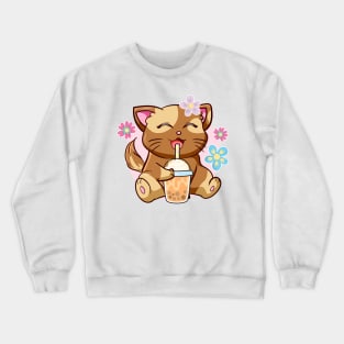 Boba Cat Tea Neko Girl Teen Bubble Kawaii Anime Japanese Crewneck Sweatshirt